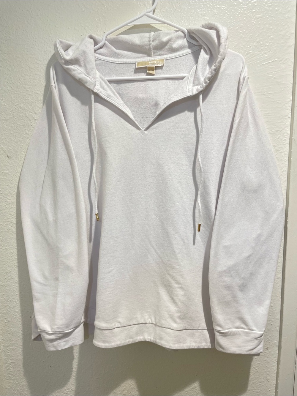 : ✨ Michael Kors White V-Neck Pullover Hoodie Gold Hardware Plus Size 2X COZY ✨